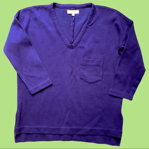 Madewell Navy V-neck Top w/ Side Zippers Size XS-S - Picture 2 of 7